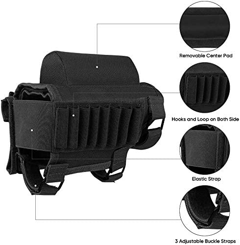 Rifle Buttstock, Hunting Shooting Tactical Cheek Rest Pad Ammo Pouch with 7 Shells Holder