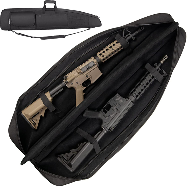 Soft Double Shotgun Rifle Case 38” 42” 44” 46" 52" Long Gun Bag W/Padded Handle - Adjustable Sling Dual Lockable Zippers, Multiple Magazine Holder Pouches Outdoor Tactical Accessory Bags