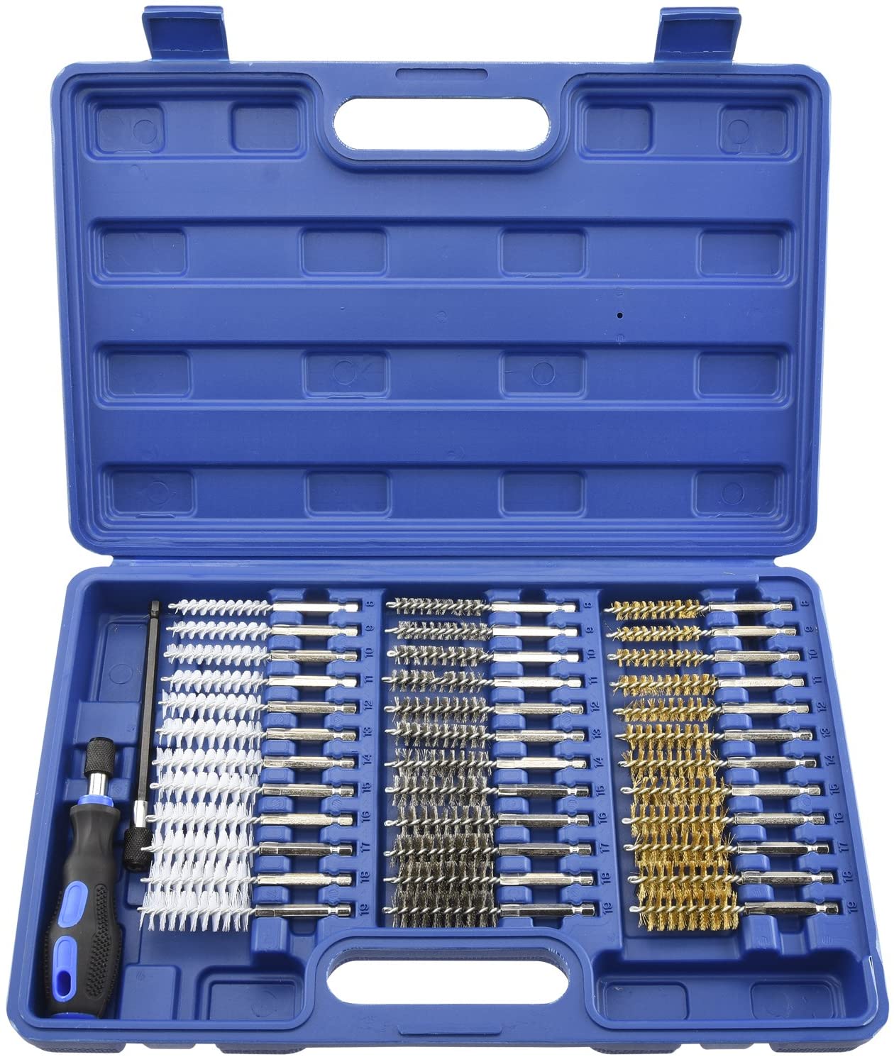 Wire Brush Attachment for Drill Set | 38 Piece | 1/4" Hex Shank | SAE/MM | Stainless Steel, Brass, Nylon | Mount on Power Drill or Die Grinder