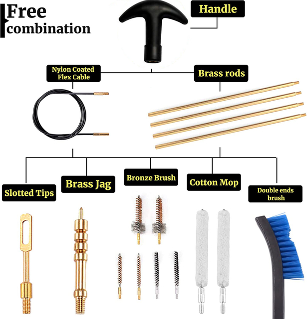 Universal Handgun Cleaning kit for .22Cal,.357Cal,.38 Cal,9mm,.45 Caliber Pistol Cleaning Gun Maintenance System Kit Bronze Bore brush