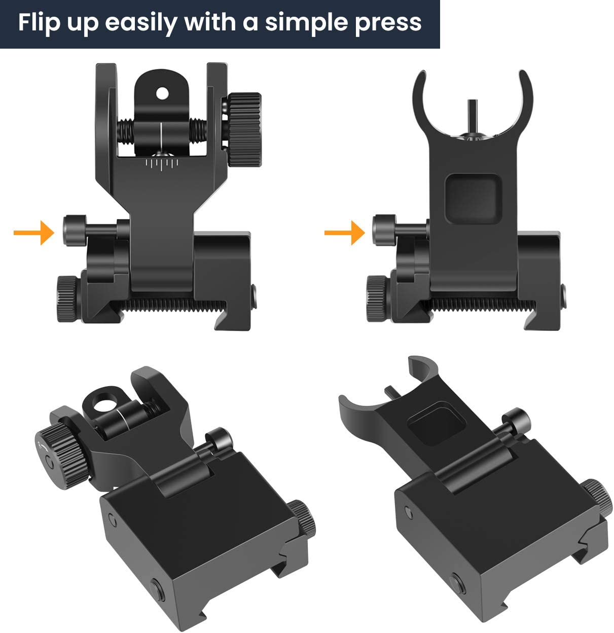 Flip Up Rear Front and Iron Sights Best Backup fits Picatinny & Weaver Rails Black