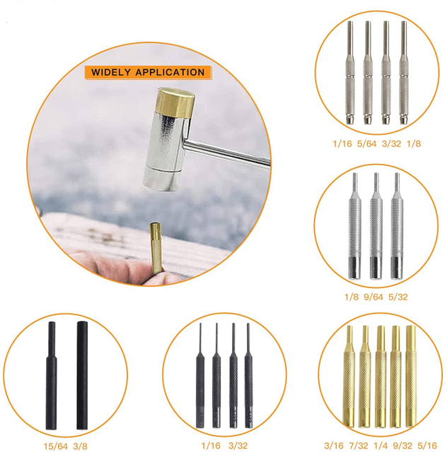 Roll Pin Punch Set, Gunsmithing Punch Tools, Made of Solid Material Including Steel Punch and Hammer