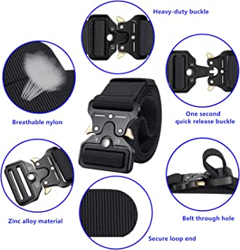 Tactical Belt, Military Hiking Rigger 1.5" Nylon Web Work Belt with Heavy Duty Quick Release Buckle