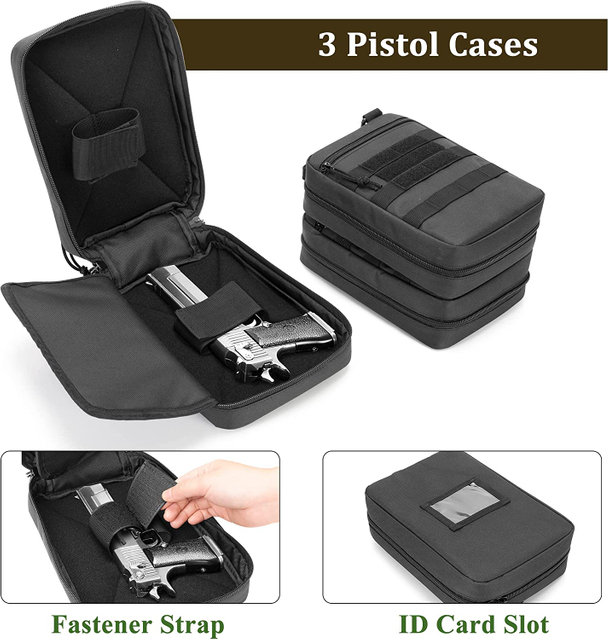 Tactical Pistol Backpack with 3 Pistol Cases for 6 Handguns, Gun Backpack with 13x Magazine Slots for Shooting and Hunting