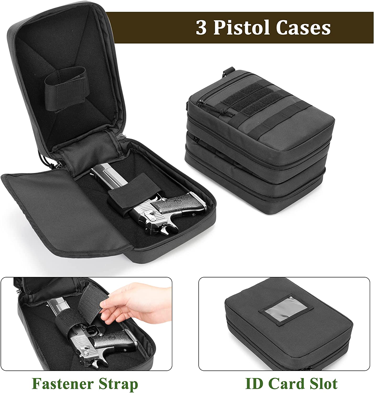 Tactical Pistol Backpack with 3 Pistol Cases for 6 Handguns, Gun Backpack with 13x Magazine Slots for Shooting and Hunting
