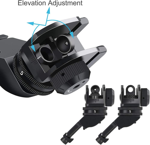 Flip Up Rear Front and Iron Sights Best Backup fits Picatinny & Weaver Rails Black