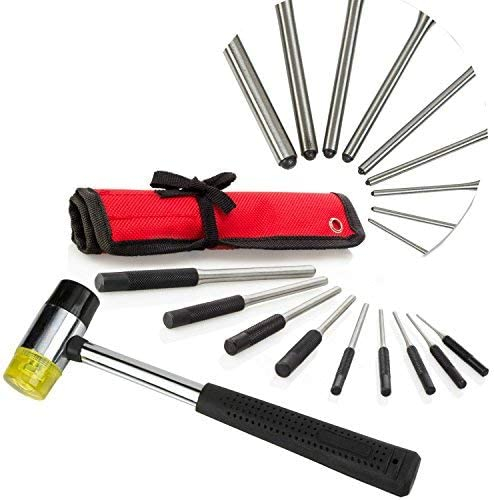 Roll Pin Punch Set with Storage Pouch, 9 Piece Steel Removal Tool Kit