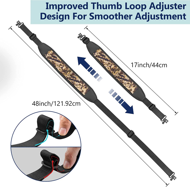 Gun Sling 2 Point Rifle Sling with Swivels, Comfortable Neoprene Padded Hunting Rifle Sling, Length Adjustable Rifle Shoulder Strap for Outdoors