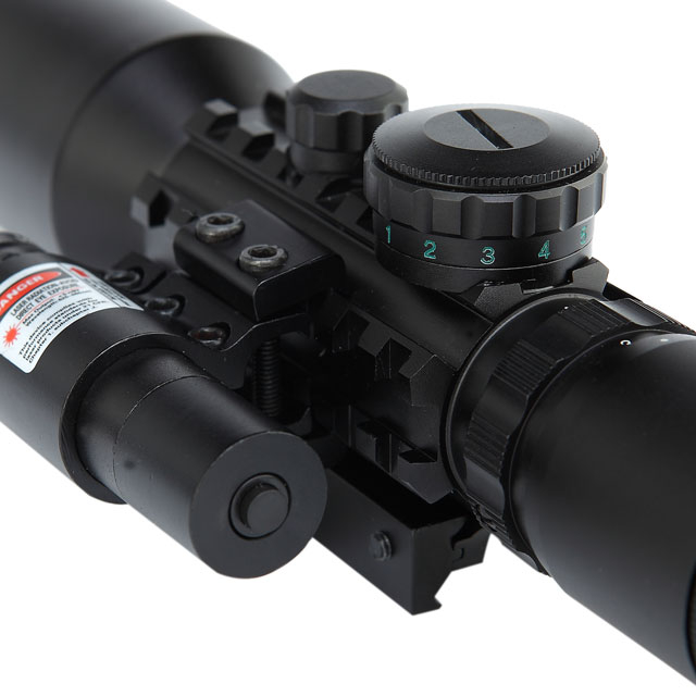 Rifle Scope 3-10x42, Illuminated Optics, red laser, Green -Coating Reflex Mini Sight
